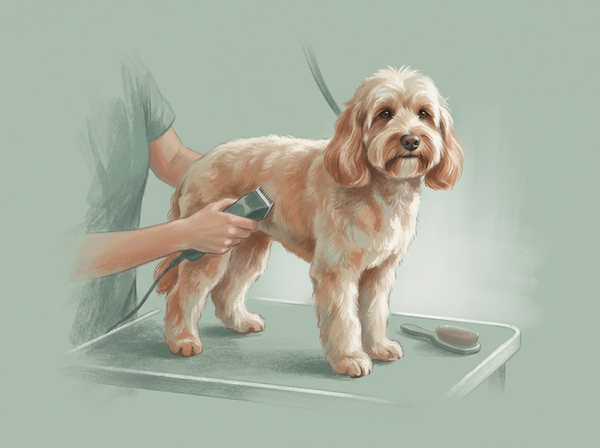 Dog being groomed at Waves & Wags